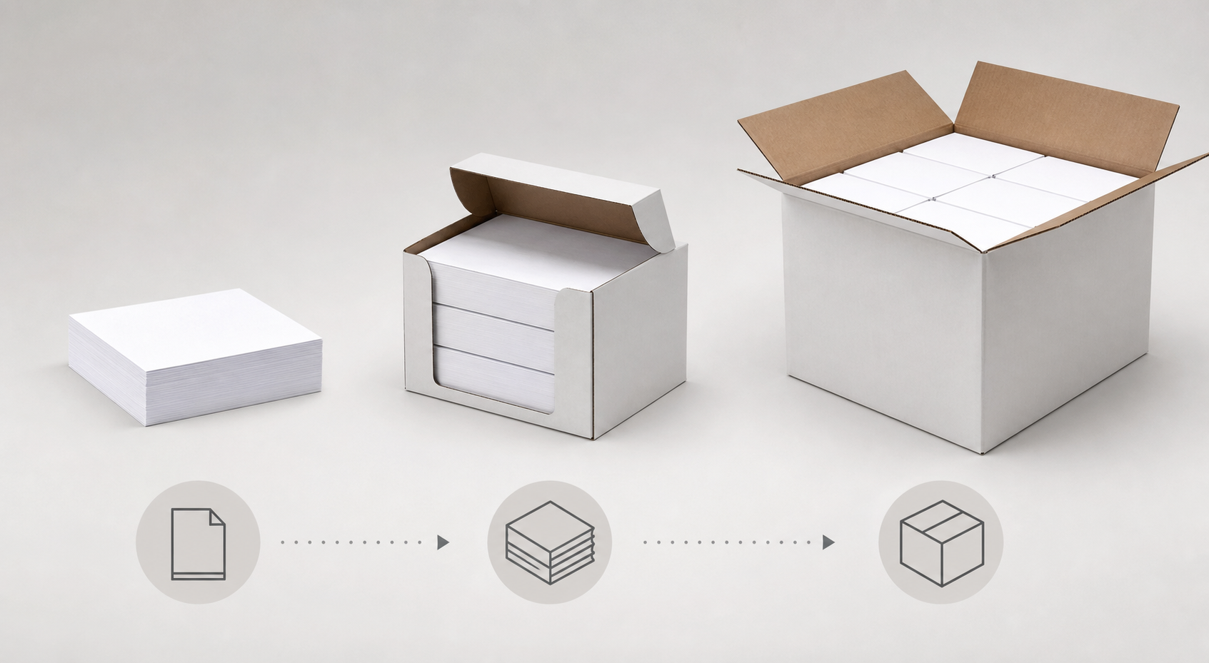comparison of 20 lb copy paper ream case and bulk carton sizes