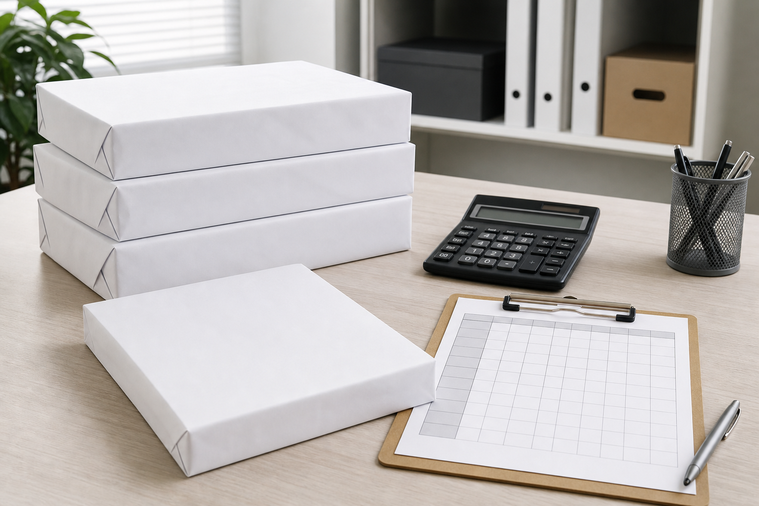Bulk copy paper planning setup with reams calculator and order worksheet