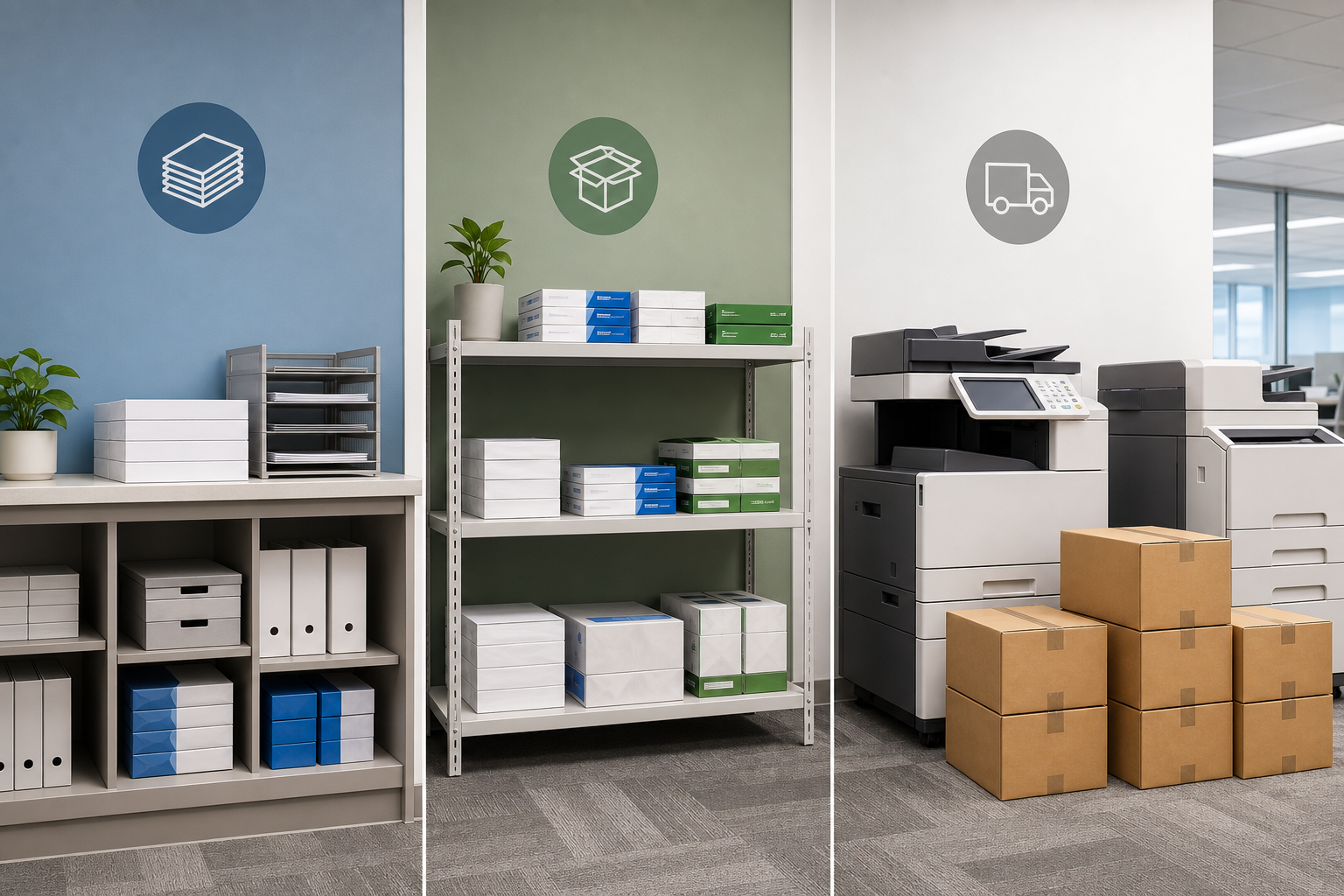 Reorder cadence concept for office copy paper storage and replenishment