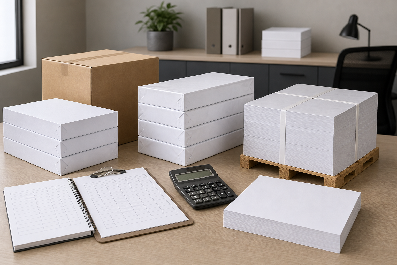 Procurement cost screen for comparing copy paper reams, multipacks, and cartons