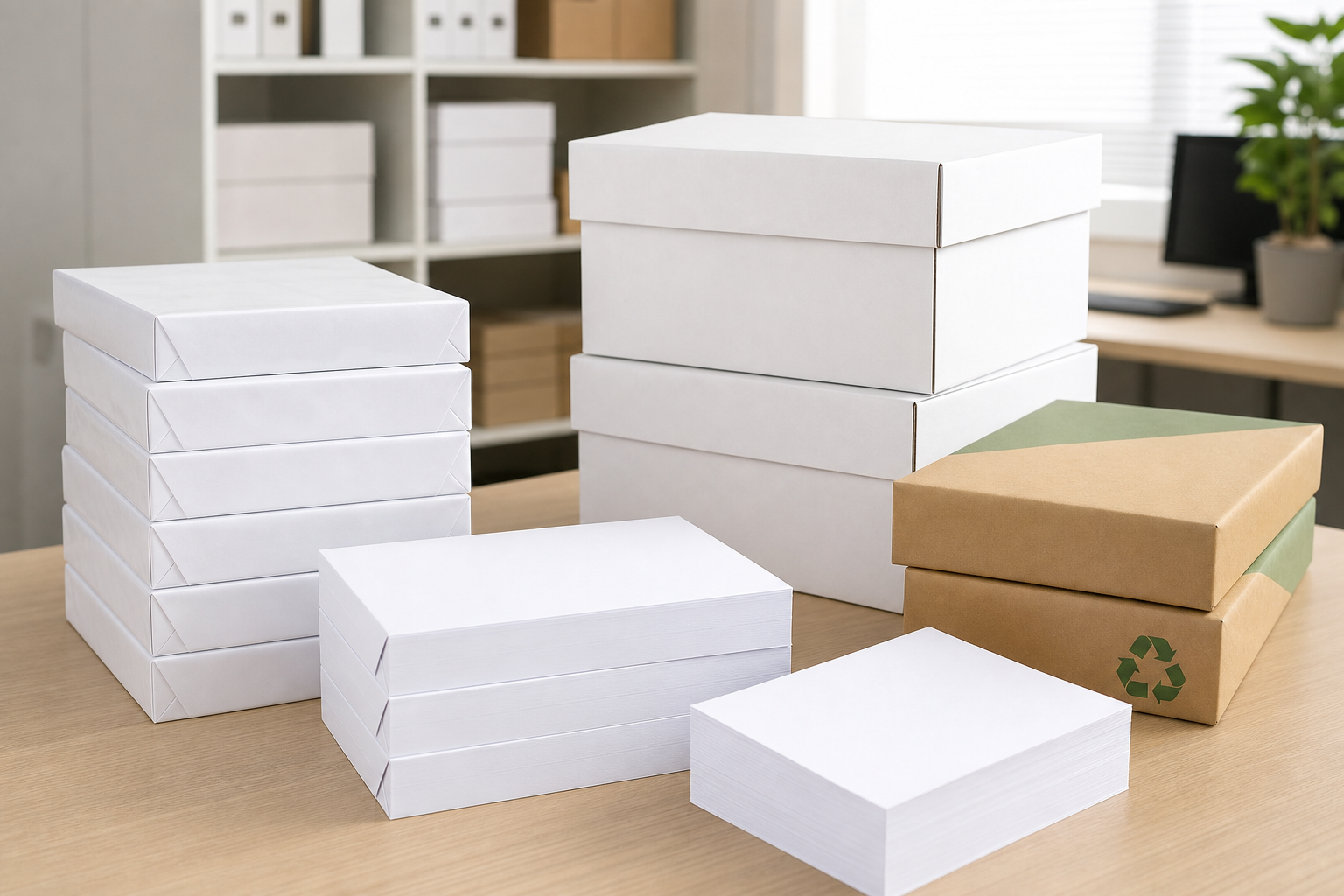 Copy and printer paper reams and cases for home and office printing