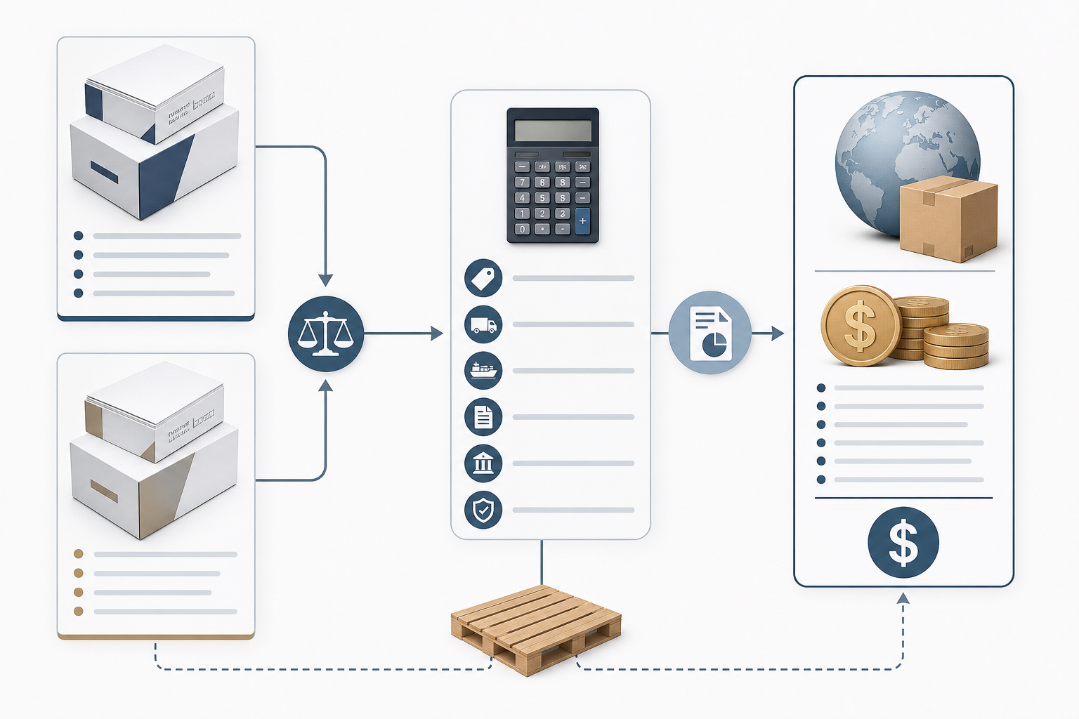 Total landed cost comparison for 10 ream copy paper cases