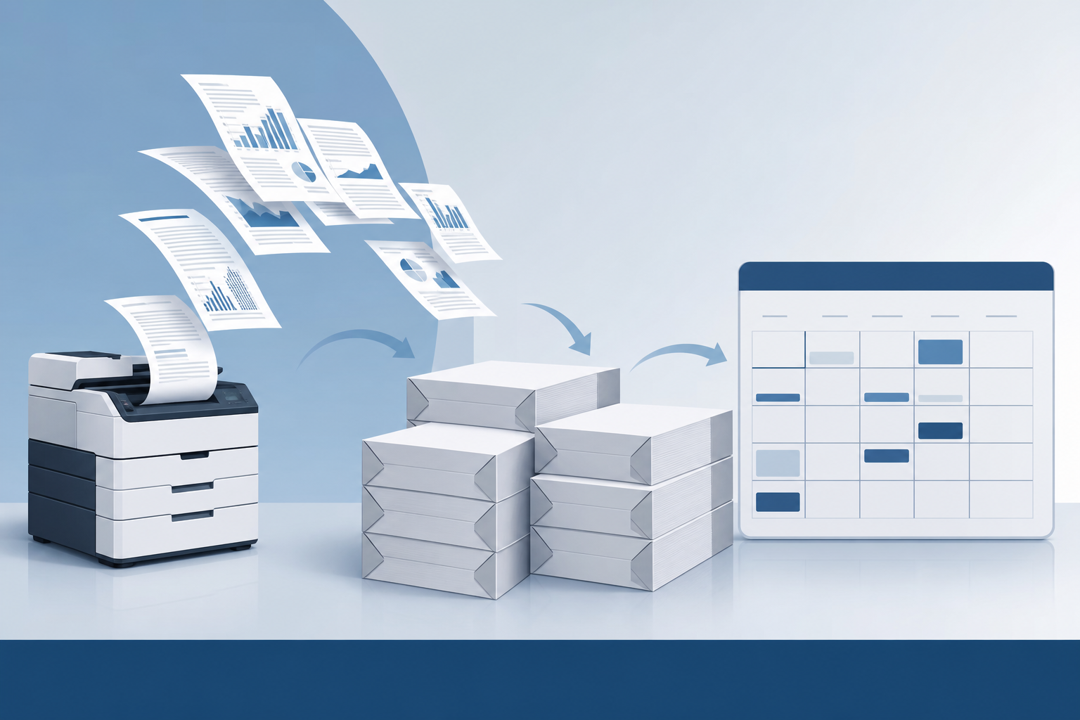 Usage planning concept for converting weekly print volume into 500-sheet copy paper reams