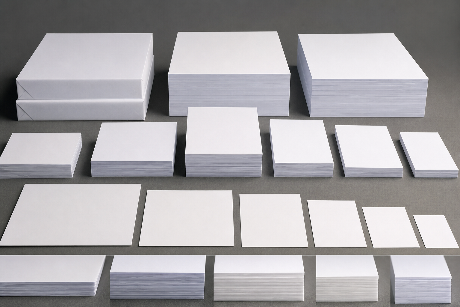 Copy paper comparison guide showing size, weight and brightness