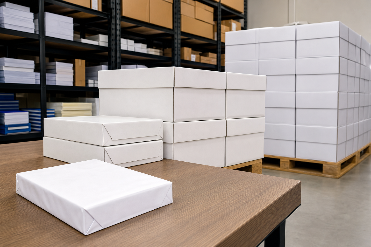 Copy paper quantity options including ream, box and pallet