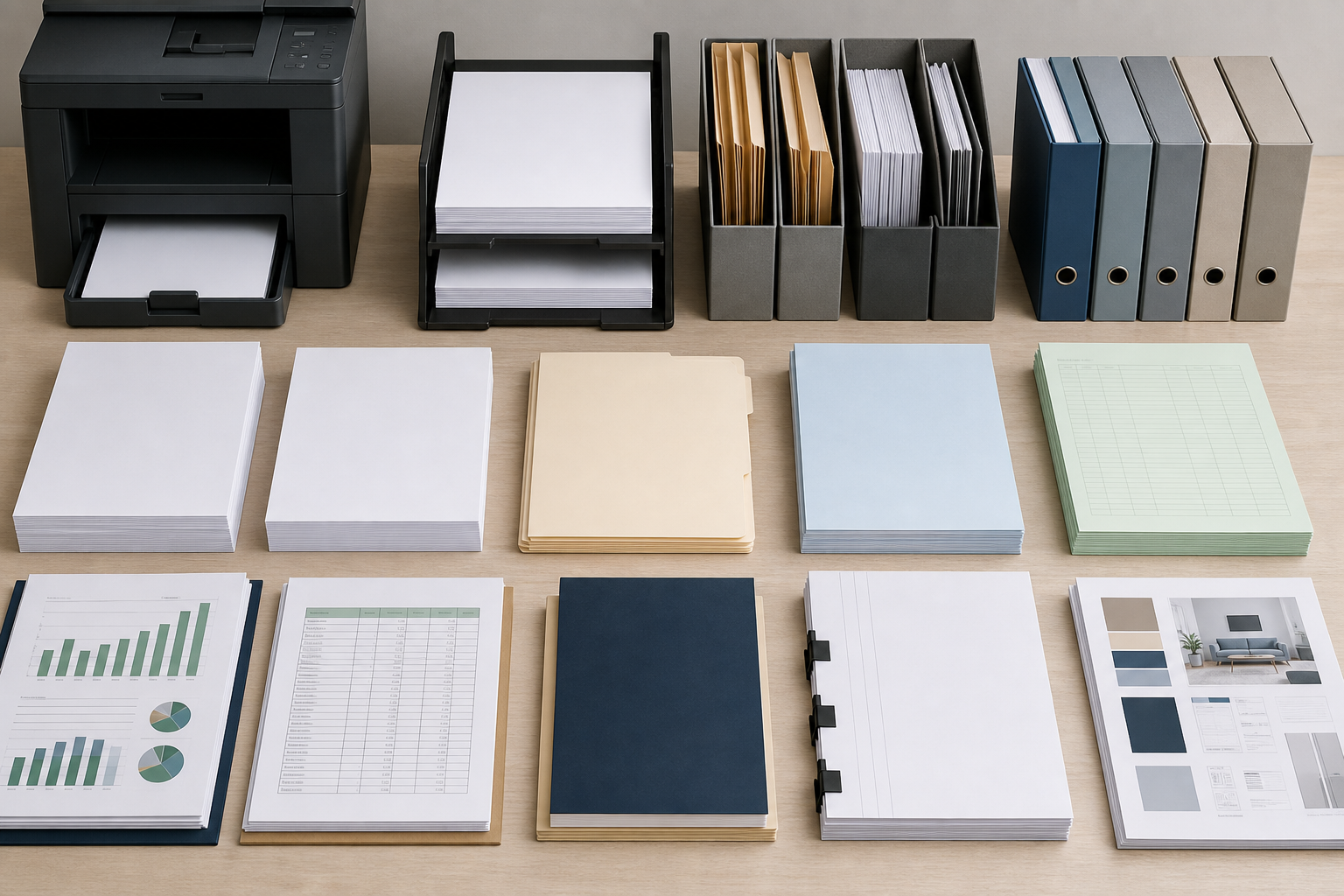 Office workflow matrix connecting departments with appropriate copy paper sizes
