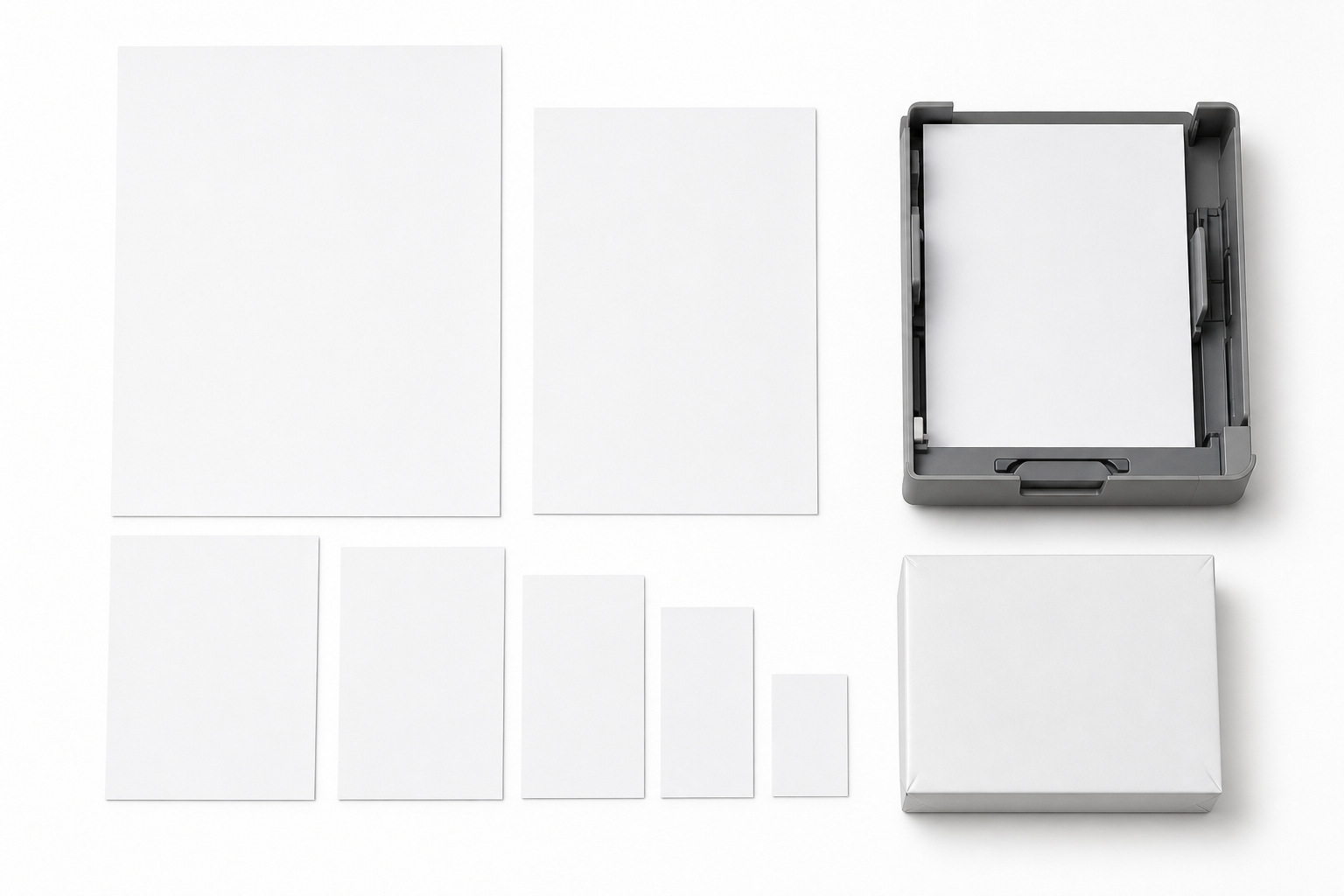 Paper type versus paper size diagram for US Letter A4 legal and 11 x 17 sheets