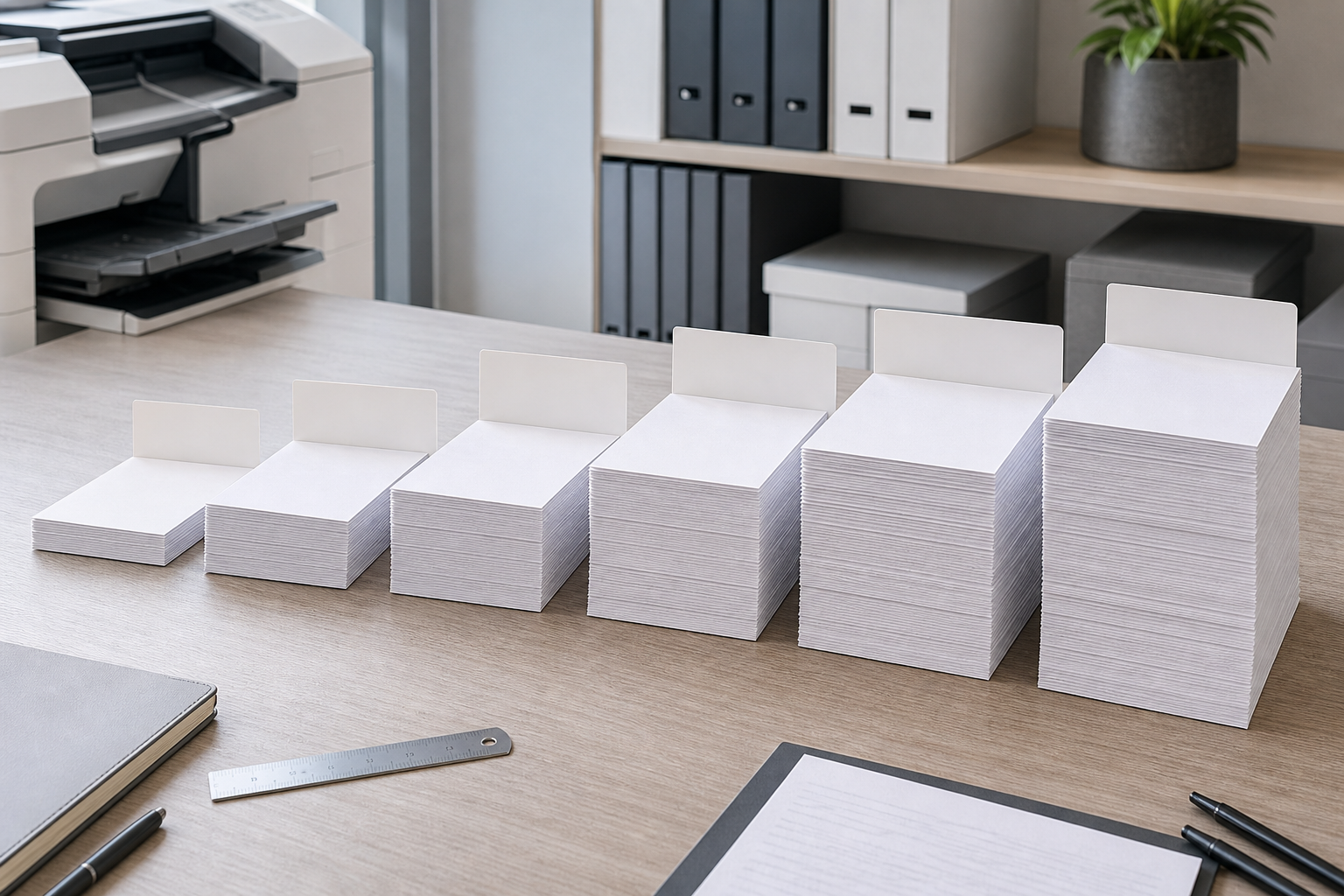 Copy paper weight comparison using stacks of different paper weights