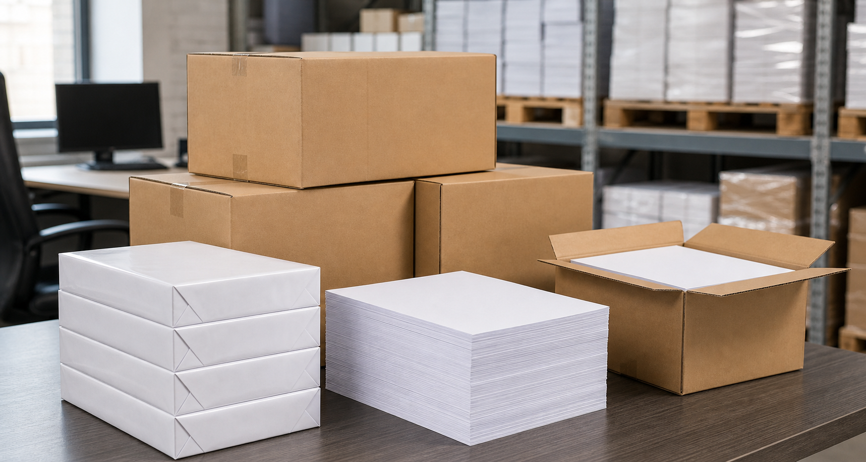 Professional illustration for Box of Copy Paper: Reams, Cases, Cartons, and Sheet Counts for B2B Orders