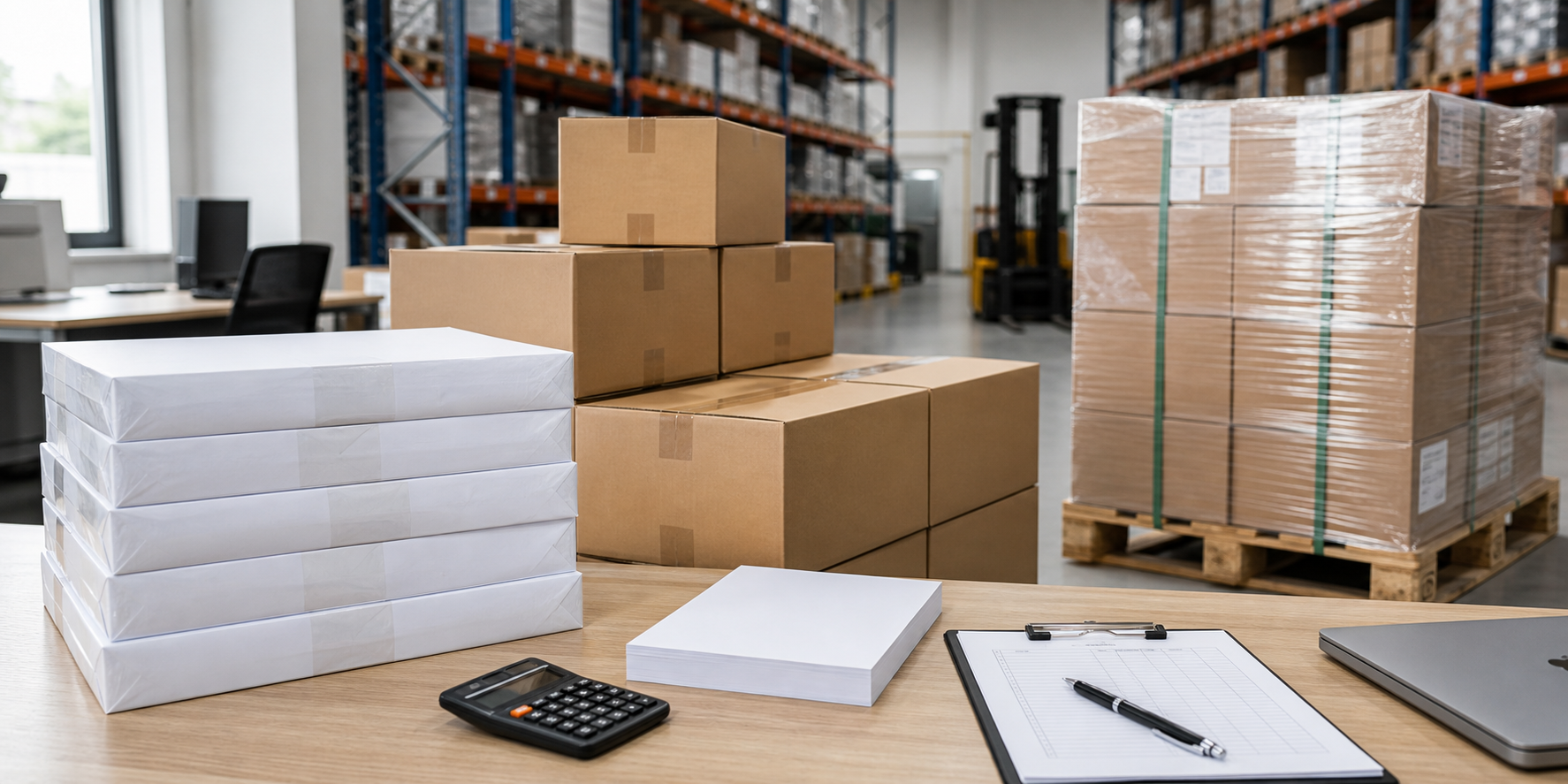 Professional illustration for Bulk Copy Paper Buying Guide: Plan Reams, Cases, Multi-Case Orders, and Pallets