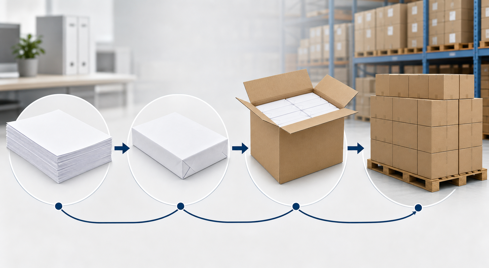 Diagram showing 500 sheets per ream and 10 reams per Hammermill copy paper carton