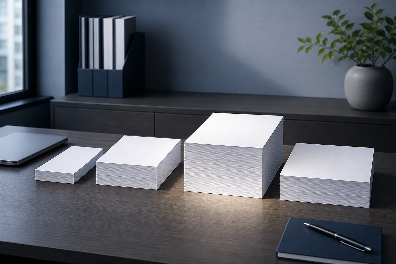 Letter copy paper shown beside legal, ledger, and A4 paper to illustrate wrong-size ordering risk
