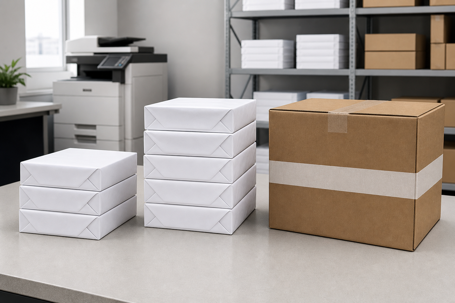 Ream pack and case quantities for multipurpose copy paper reorder planning