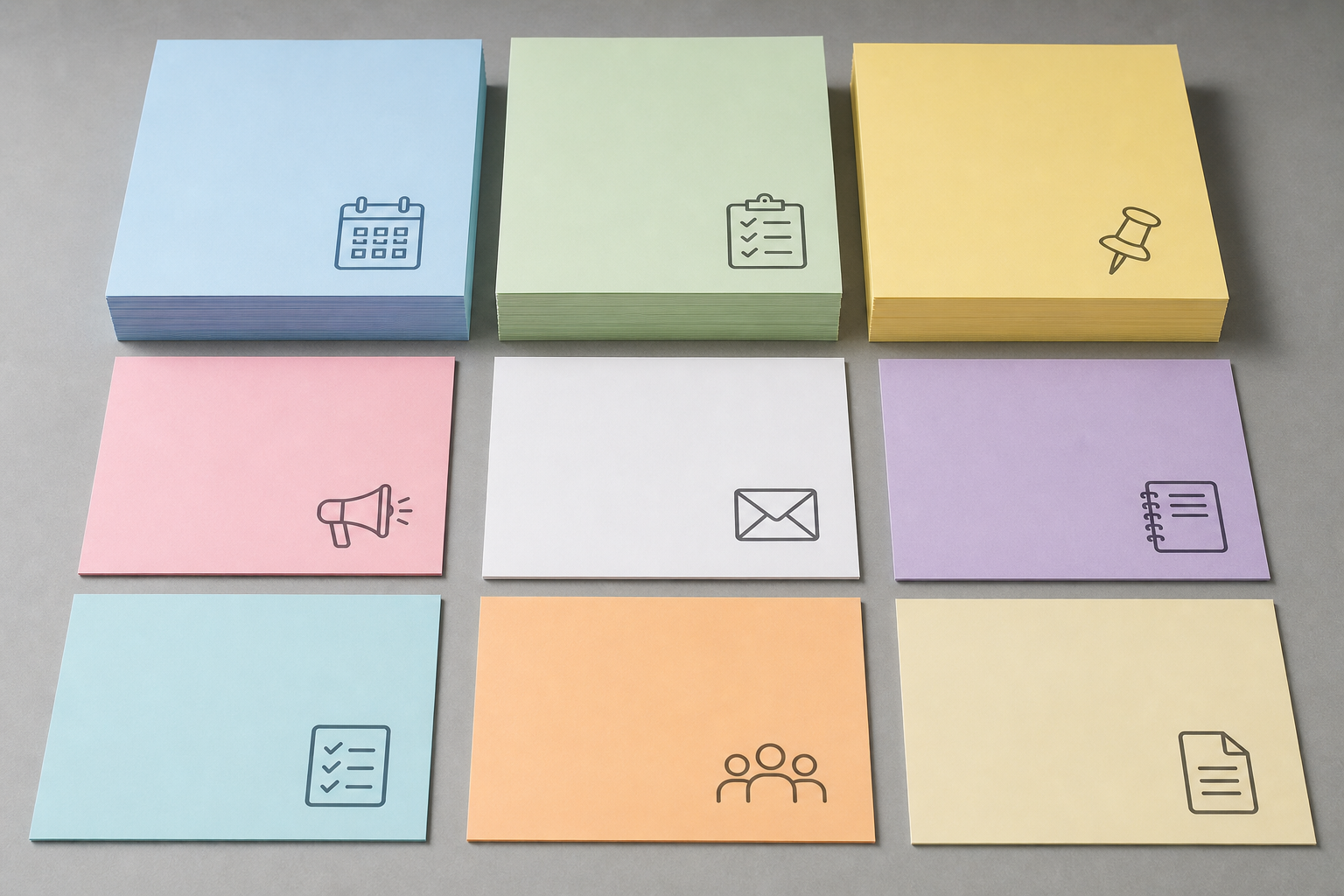 Colored copy paper matched to forms schedules classroom handouts notices events and training packets