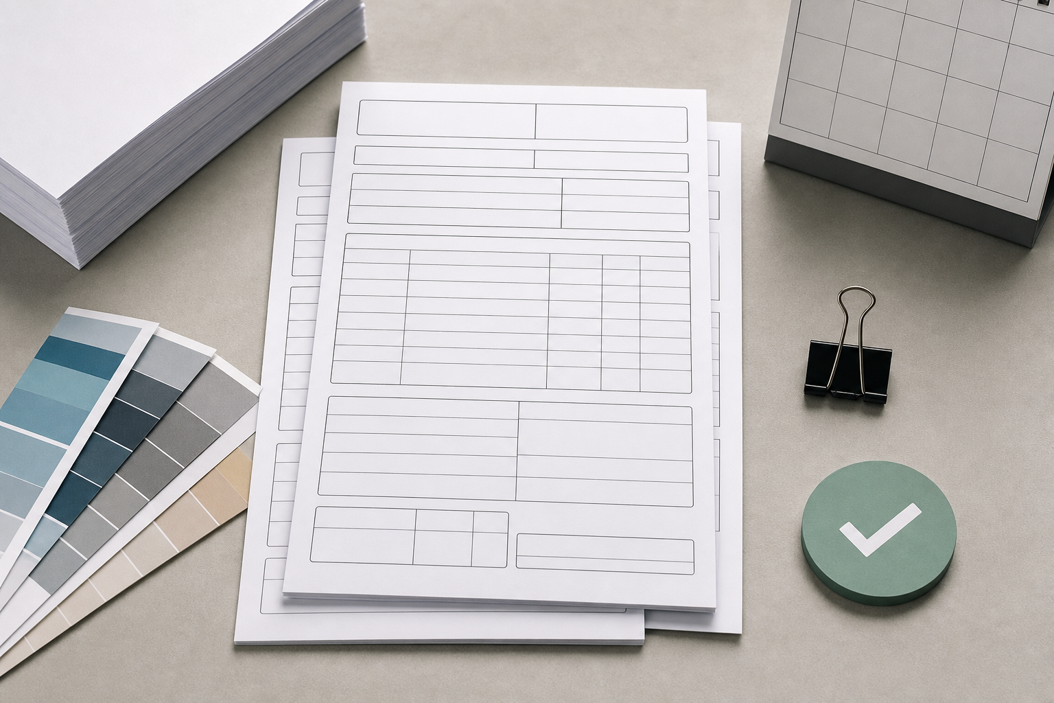 Paper-copy job ticket fields for office copy production planning