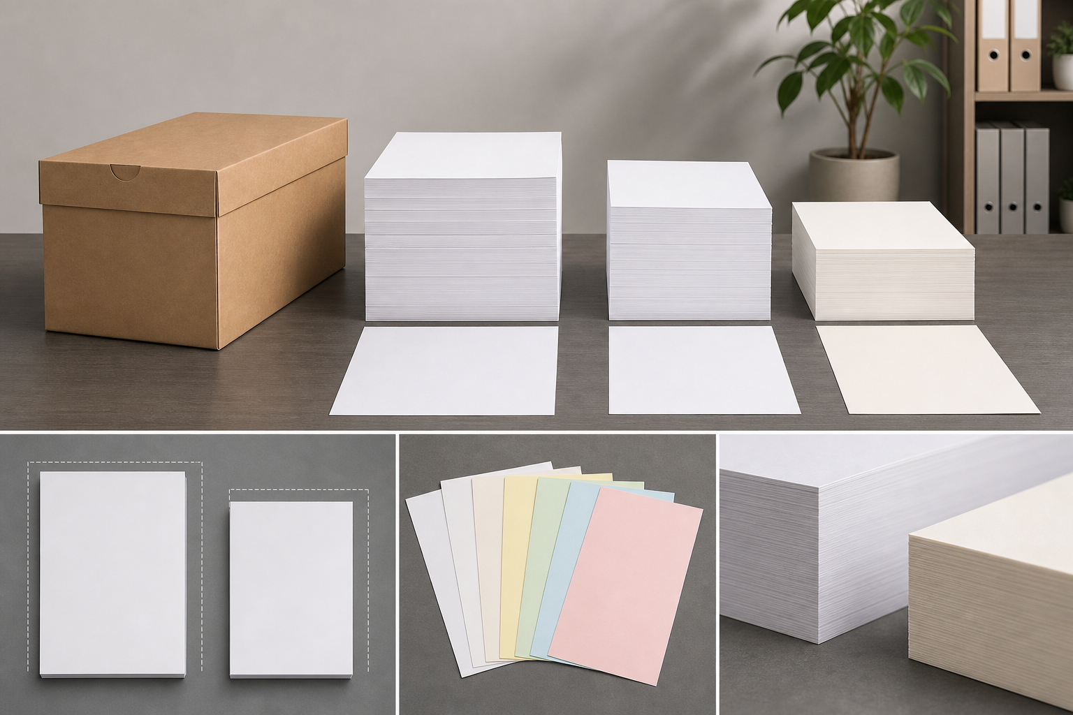 Comparison of Pen+Gear copy paper variants by quantity size brightness and color