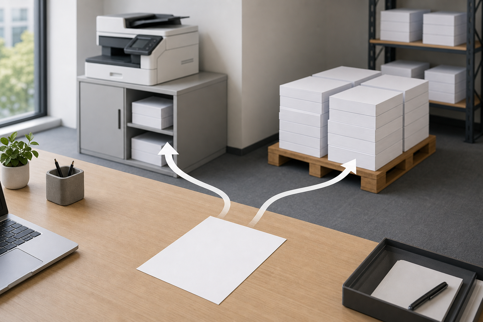 Decision path from one piece of copy paper to internal stock or an office paper order