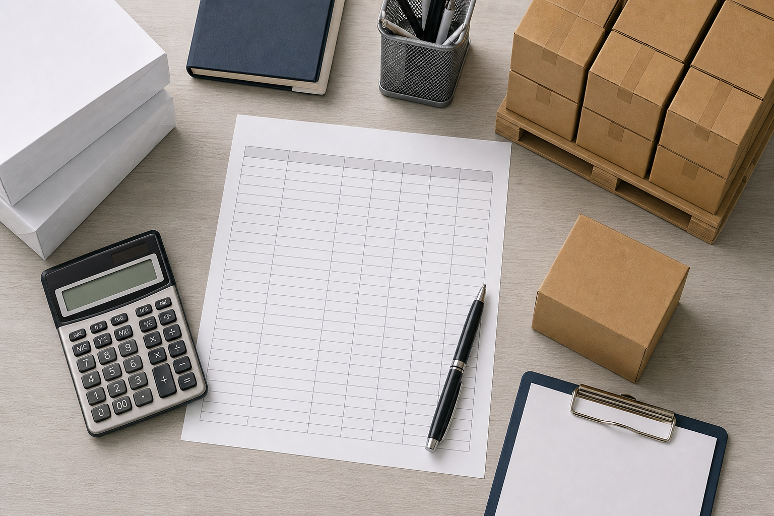 Unit cost worksheet concept for comparing copier paper landed cost