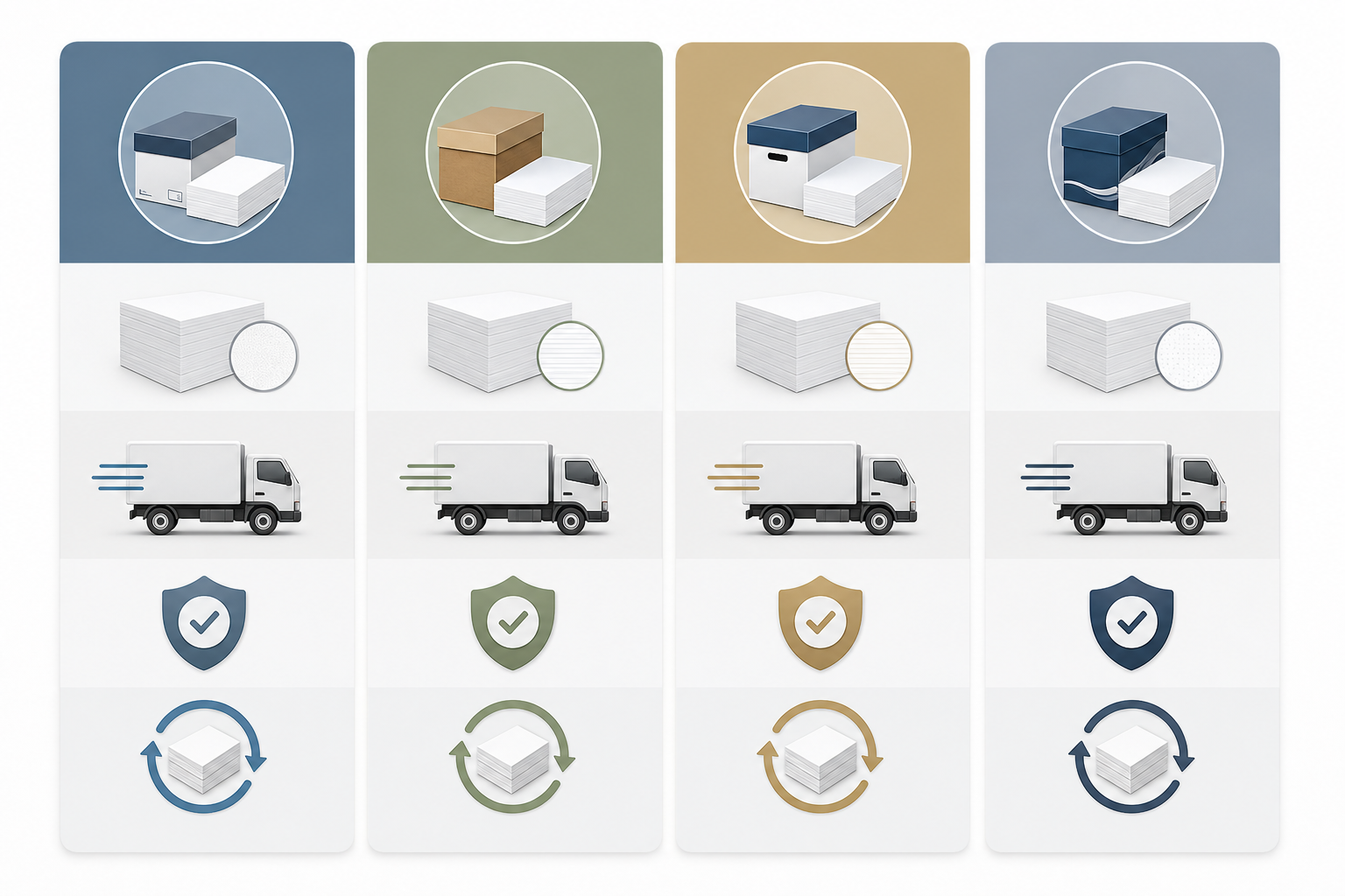 Neutral scorecard for comparing copier paper alternatives by spec match and fulfillment fit